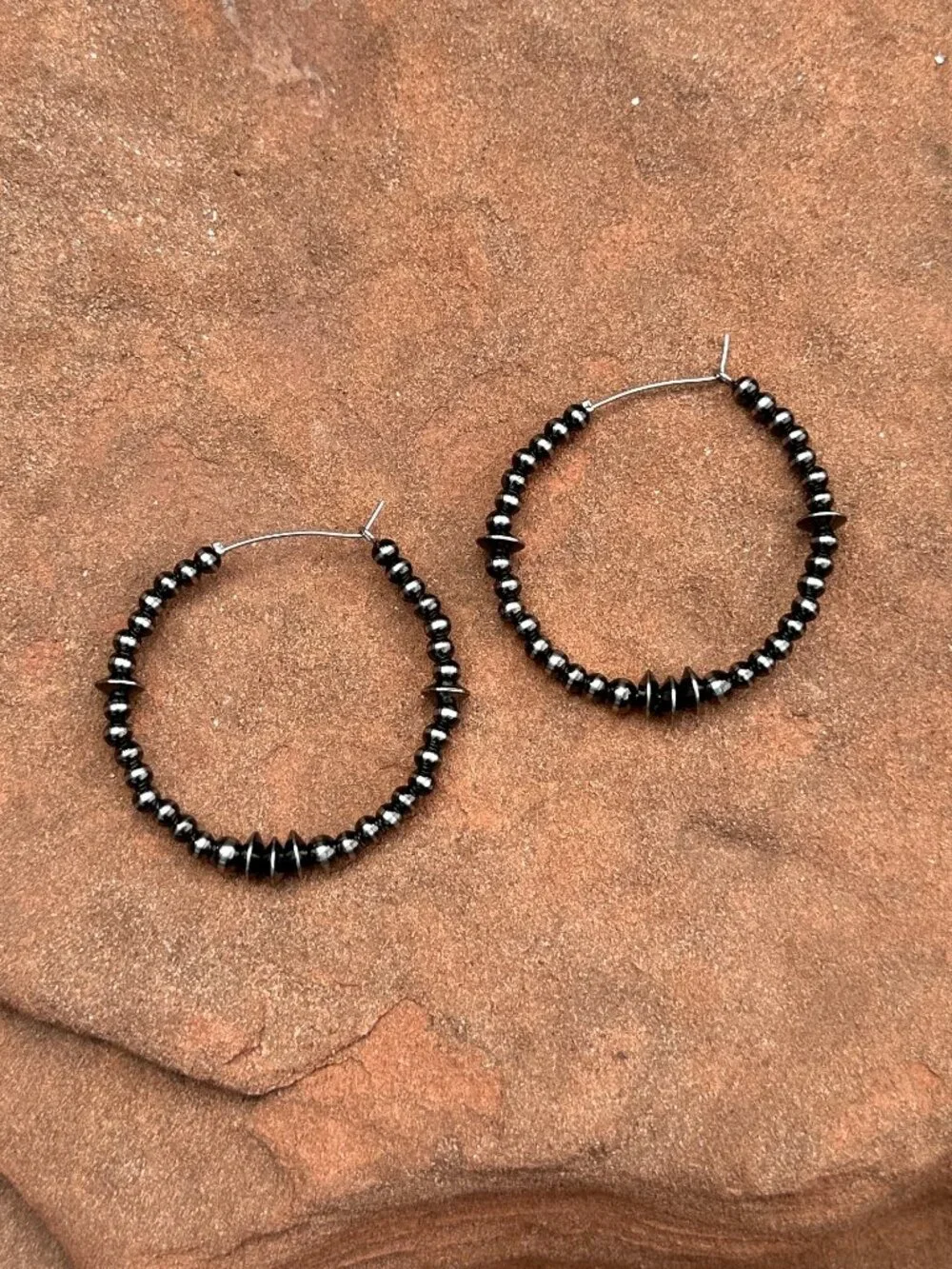 Handmade Triple Saucer Brushed Steel Western Pearl Hoop Earrings
